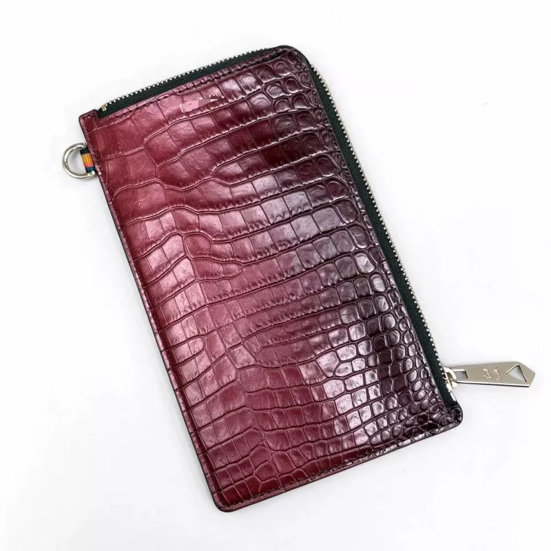 Burgundy Croc Embossed Leather Wallet