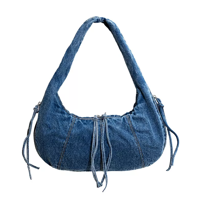 Vintage Denim Crescent Shoulder Bag